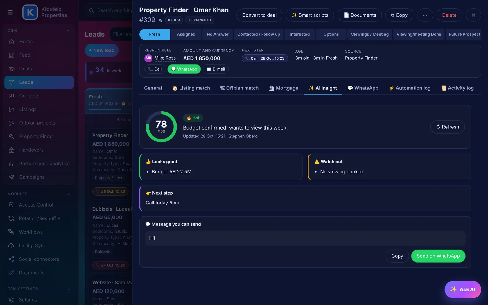 AI lead score in Klouleiz CRM